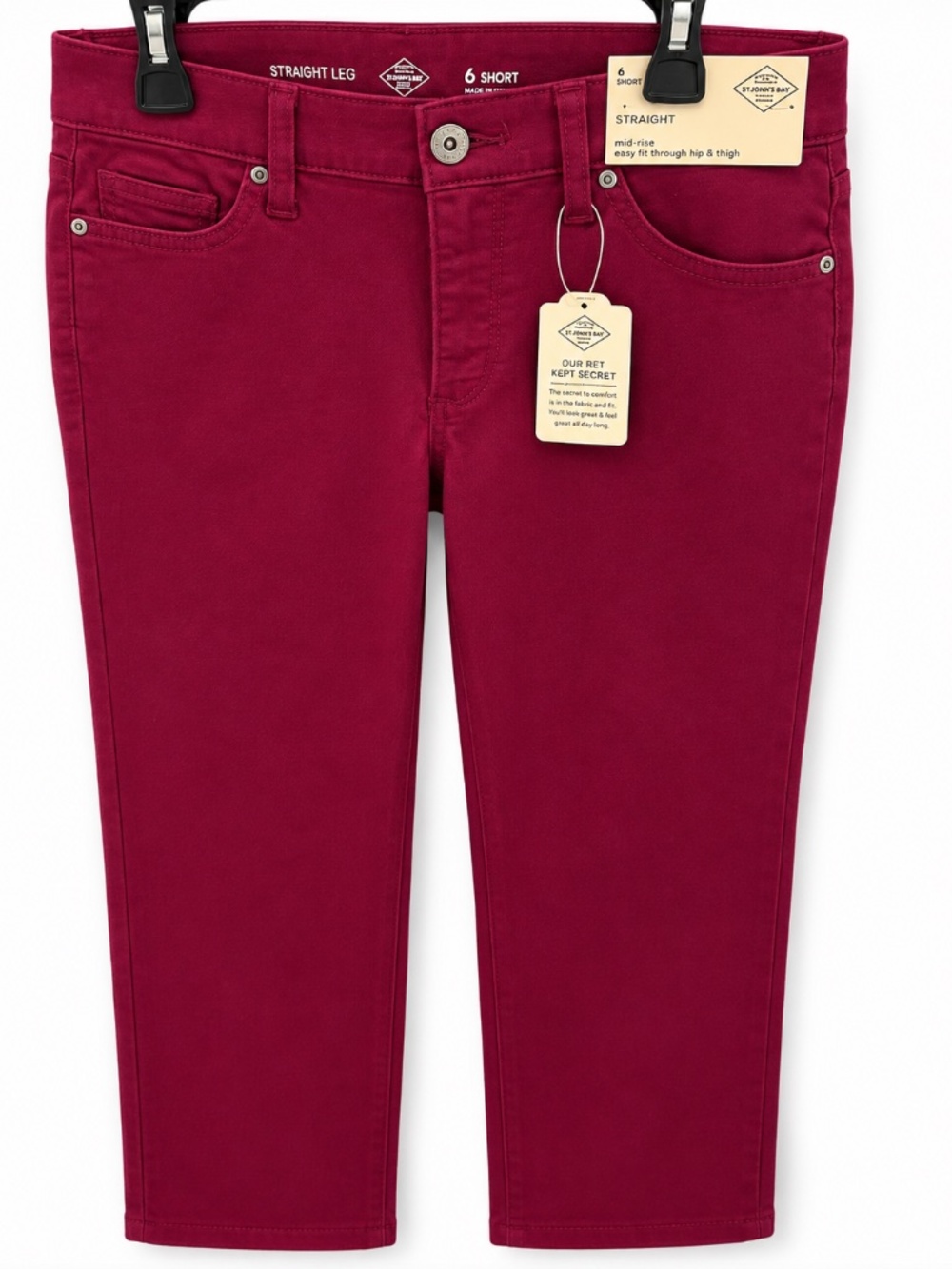 St Johns Bay woemns burgundy Jeans NWT 6 short straight leg Mid rise